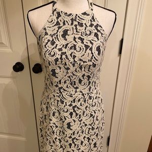 Shoshanna cream & black lace cocktail dress